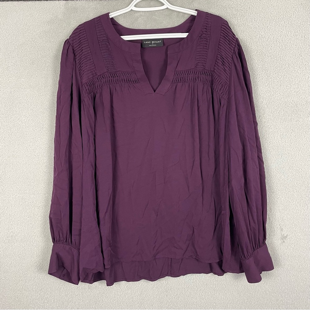 Lane Bryant Top Womens Plus 24 Purple Shirt Long Sleeve V Neck Rayon Size 3X